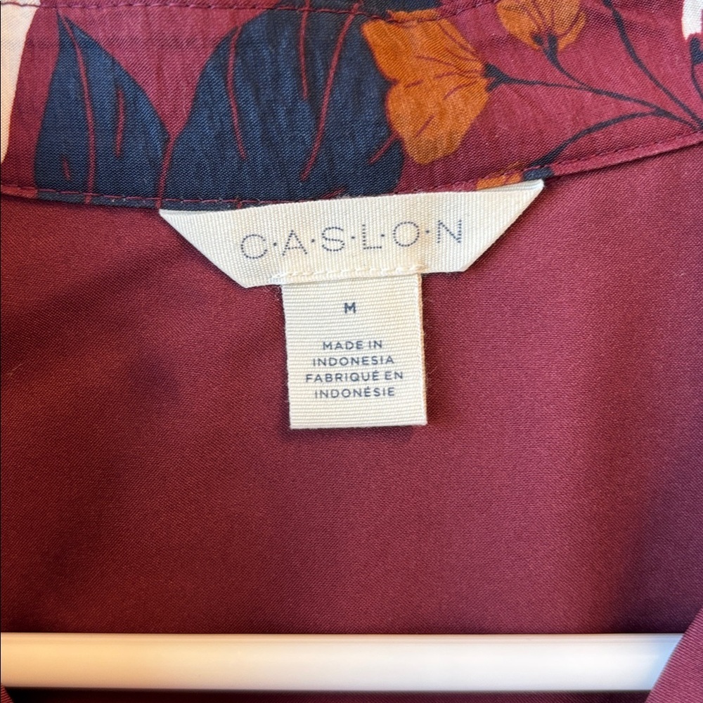 Caslon Burgundy and Navy Floral Blouse tiered mini dress - Picture 3 of 6